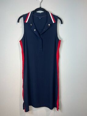 Tommy Hilfiger Sleeveless Polo Dress Navy Blue Mini Snaps Stretchy Preppy  Small